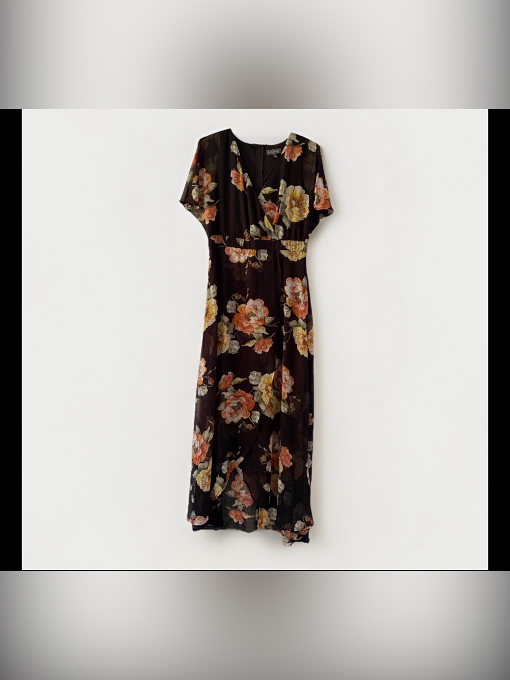 Luxology Floral Black flowy Maxi dress 10 Travel fall Wedding